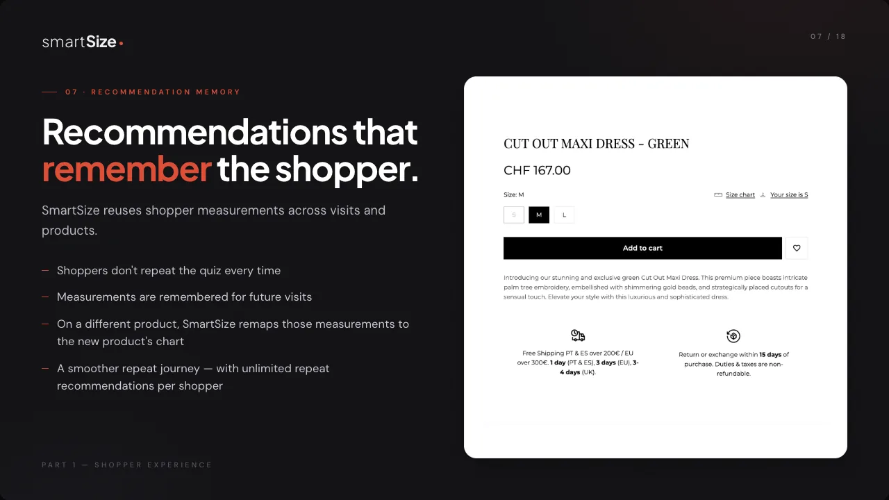 Returning shopper experience slide