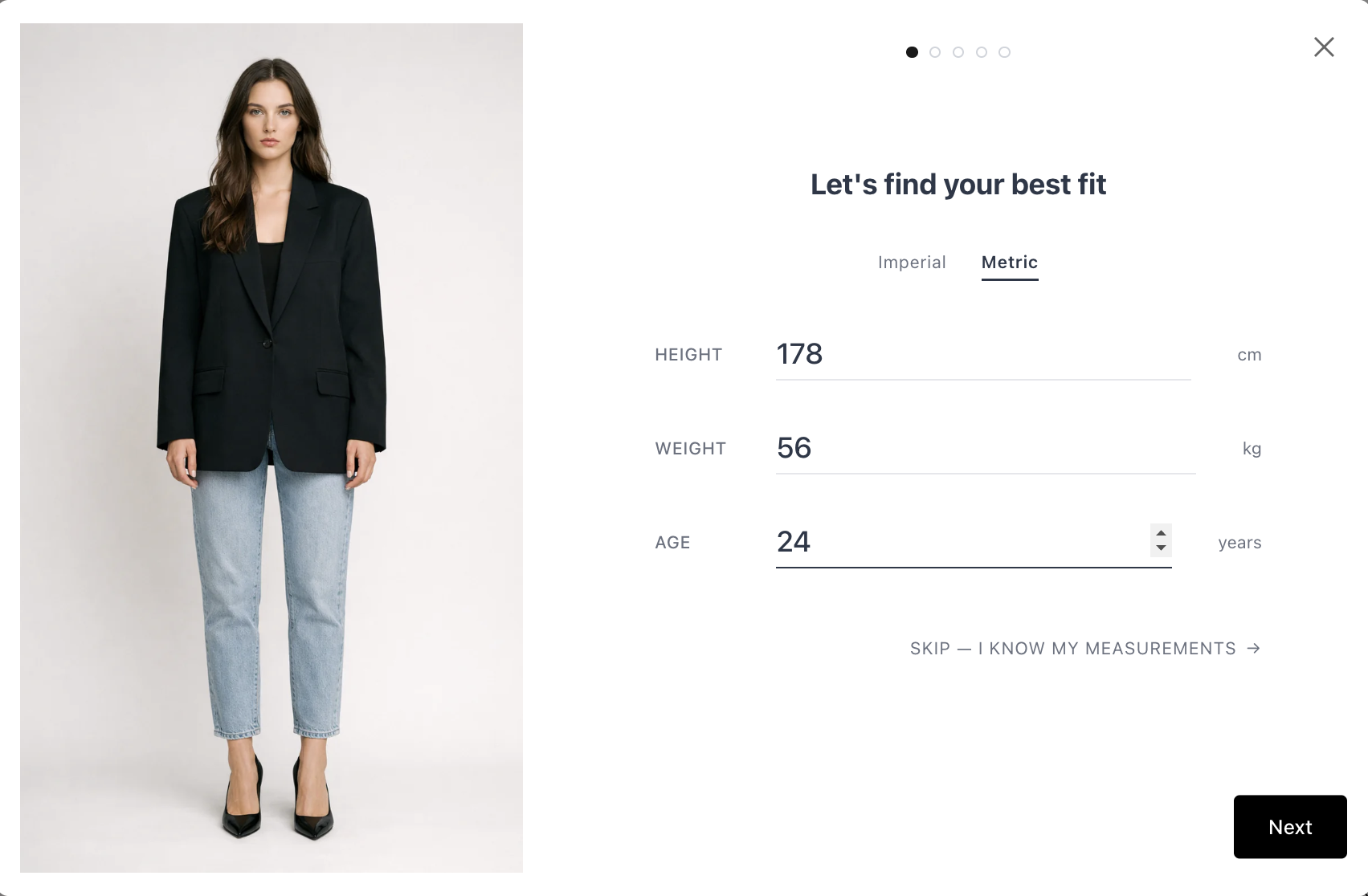 Prediction Quiz - body shape question cards with visual illustrations