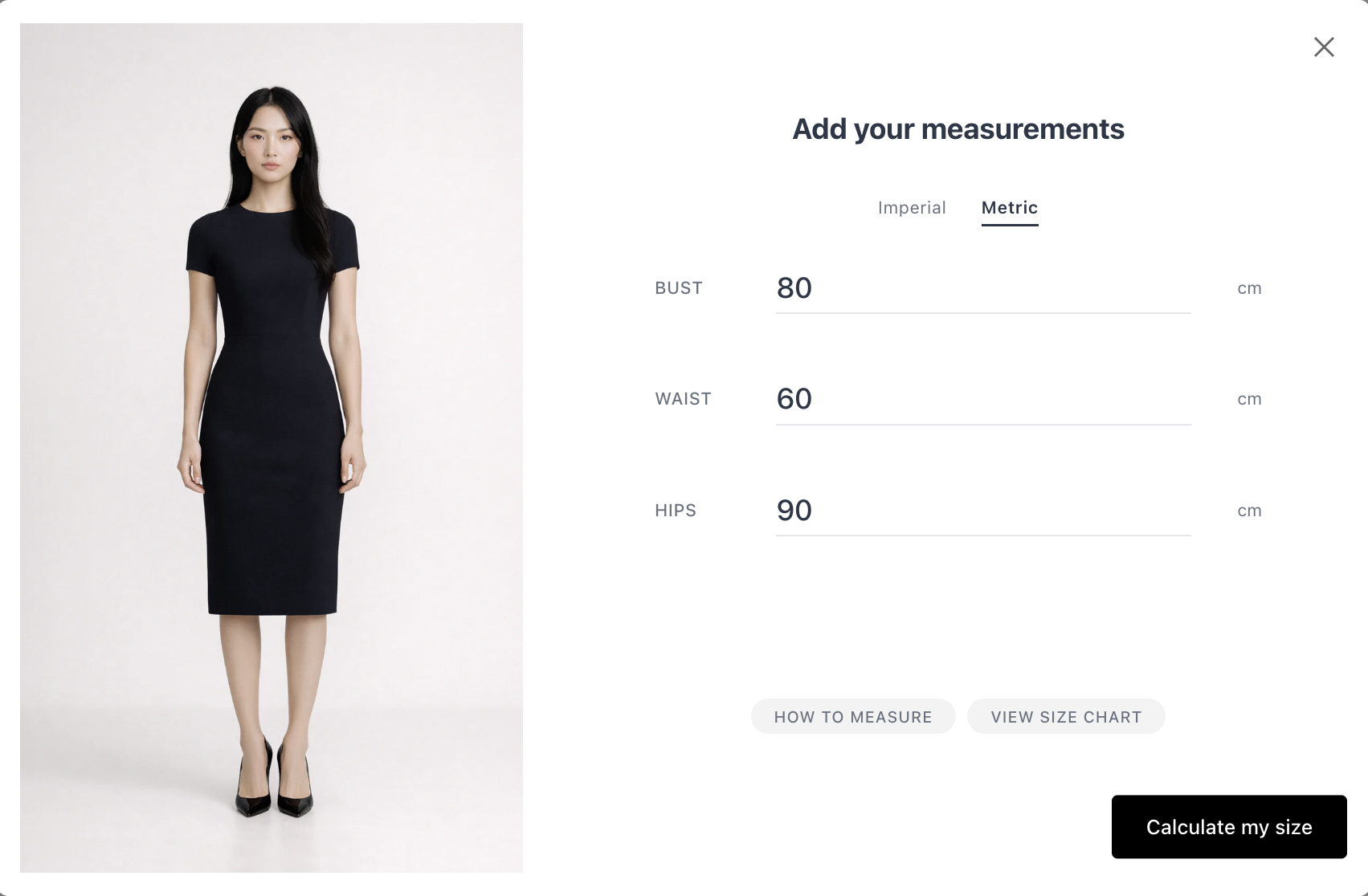 Precision Quiz - shopper entering their body measurements