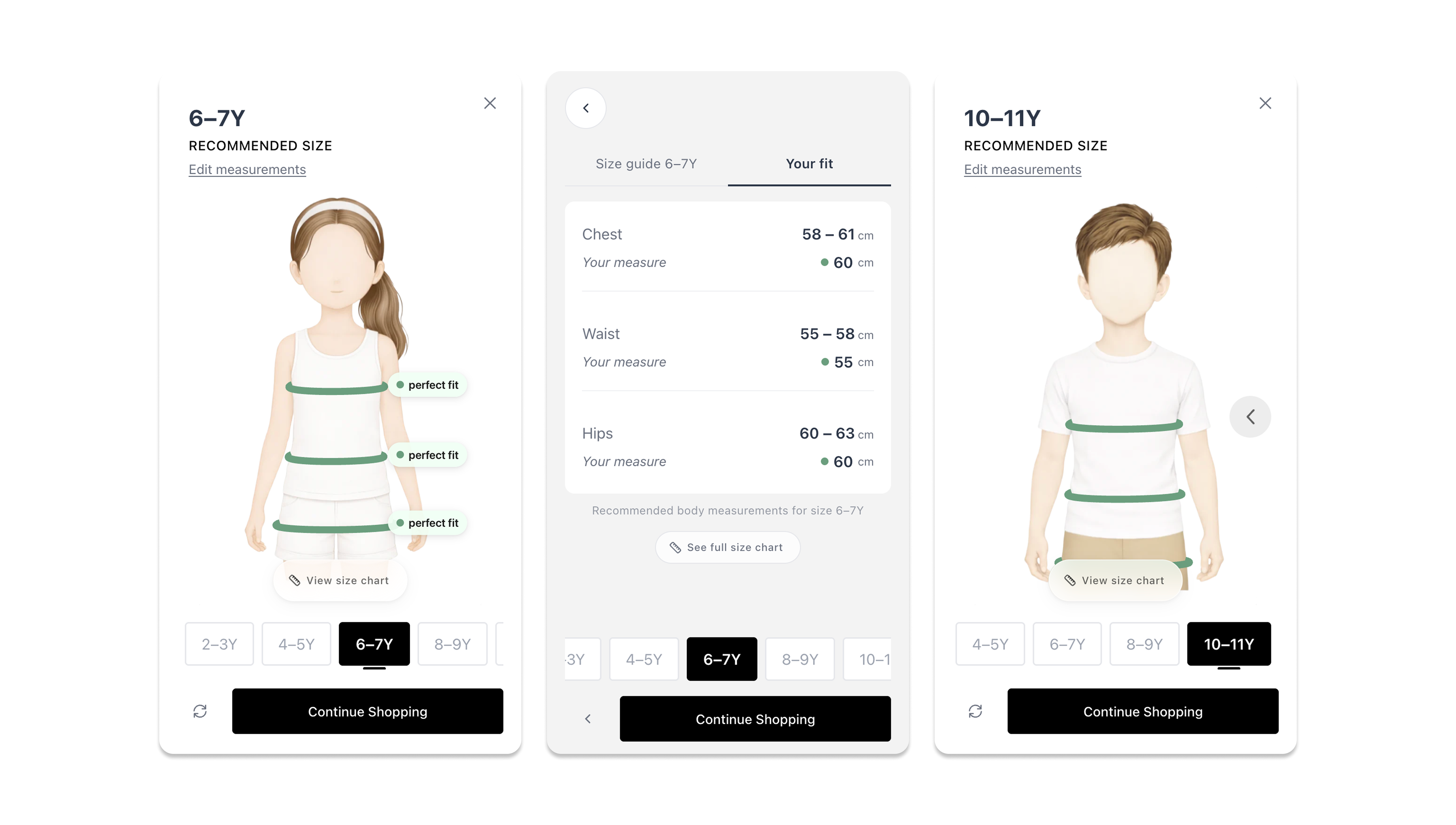 SmartSize mobile size recommender — fullscreen fit quiz on a phone