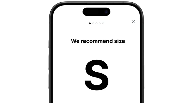 SmartSize AI fit quiz result screen recommending size S on a phone